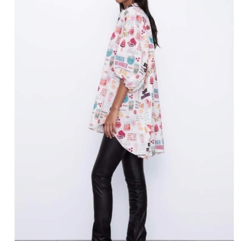 Zara Colorful Graphic Print Button-Up Tunic OVERSIZED - Picture 3 of 11